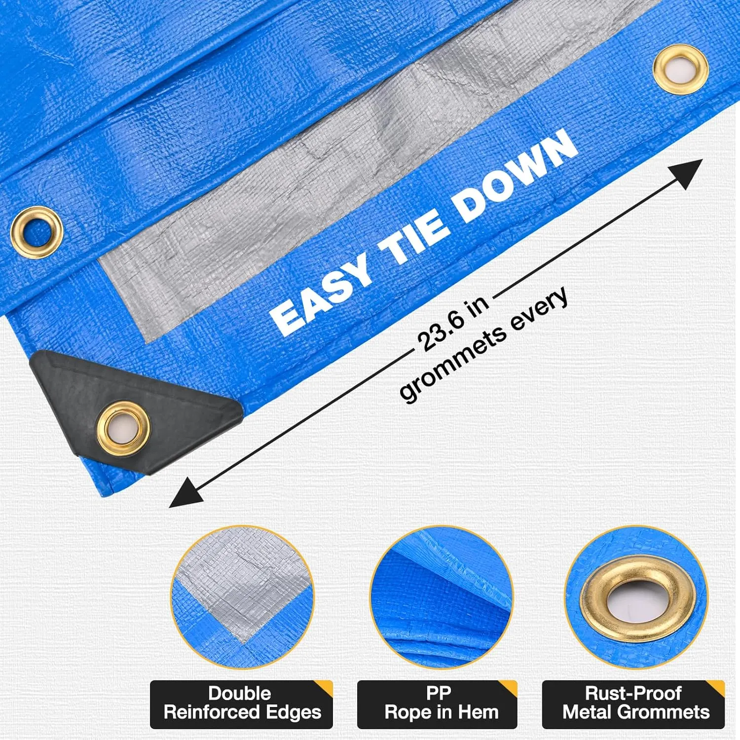 Tarp 10x20 Feet 14 Mil Heavy Duty Waterproof Tarp, Large Multipurpose Cover with Brass Grommets and Reinforced Edges, UV Resistant Thick Poly Tarps for Outdoor Camping Tent Pool Car, Blue