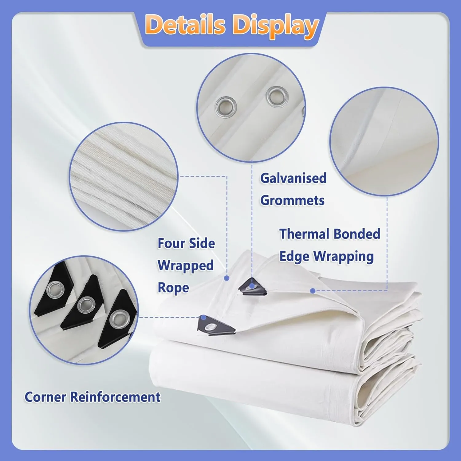 Tarp Sheet 1x2m 1x3m 1.2x1.2m Waterproof Heavy Duty Canvas Tarpaulin Cover with Rope for Groundsheet, Greenhouseed, Dog Shed(6.5ftx9.8ft)