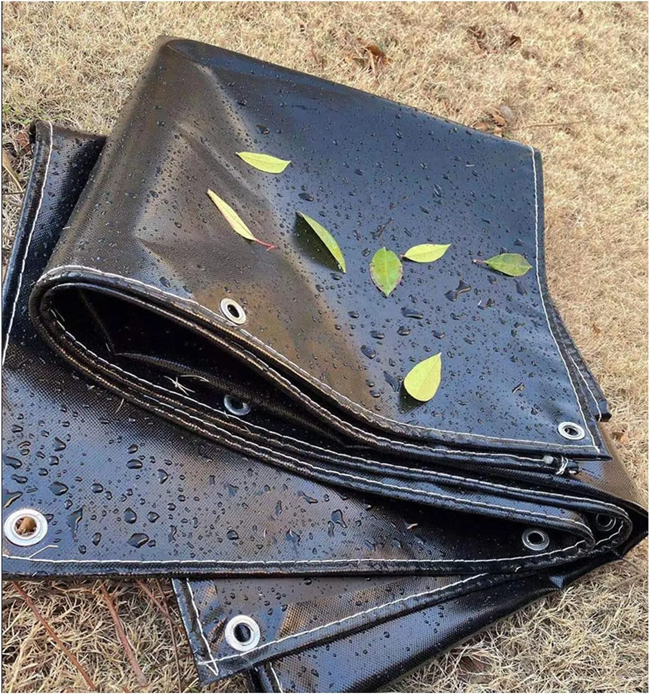 Tarpaulin Camping Tent Tarp Awning Groundsheet Ground Sheet Shelter Waterproof Heavy Duty PVC 450g/㎡ for Pavilion Truck Balcony Swimming Pool, 1.5x2m, Black