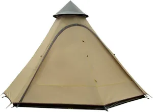 Teepee Waterproof Double Layers Outdoor Tent Thickened Camping Family Tent Pyramids Indian Tent with Fixed Groundsheet Suitable for Wild Camping and Hunting, Brown