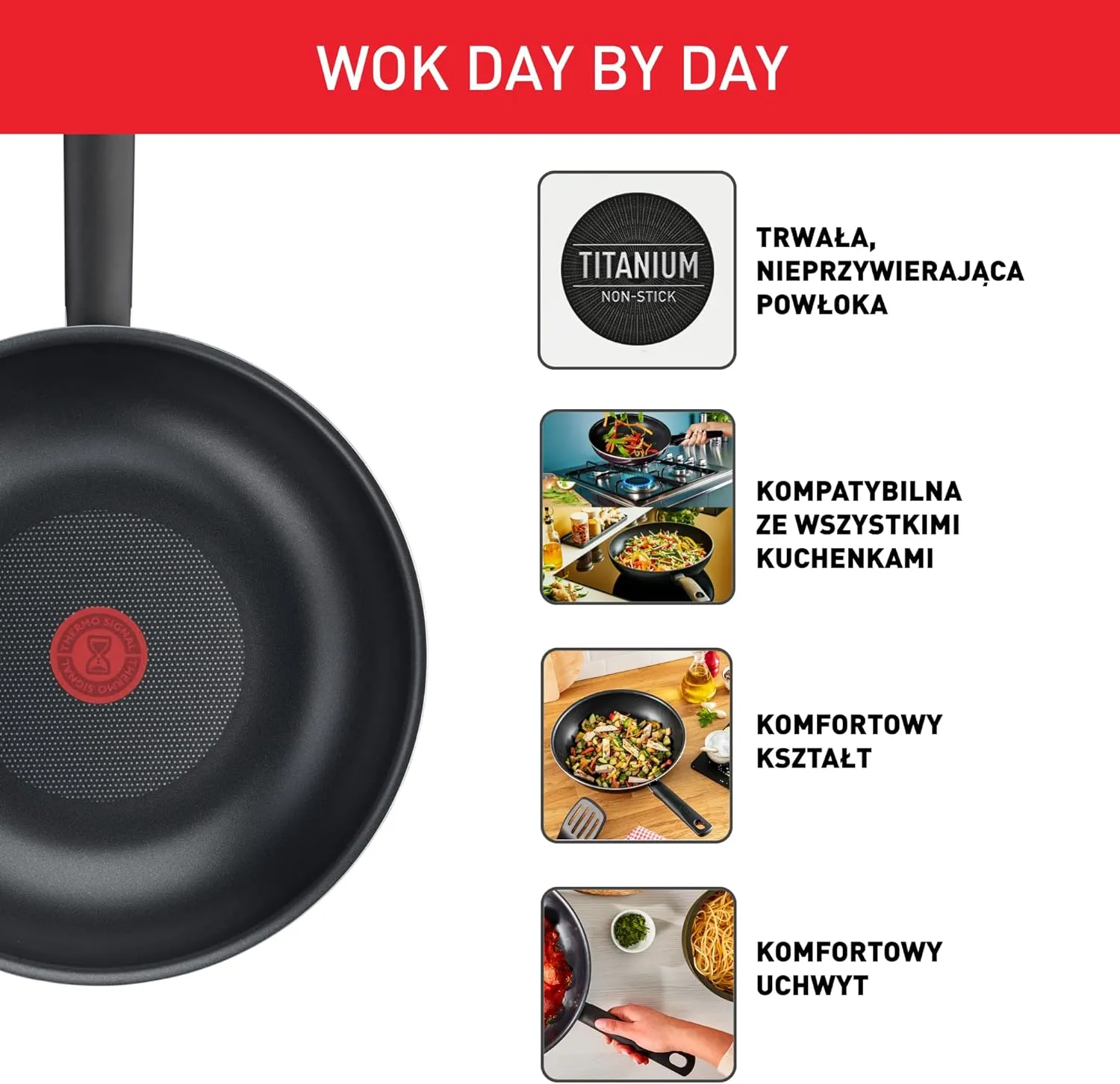 Tefal B56419AZ, Cookware, Wok 28cm, Black/White