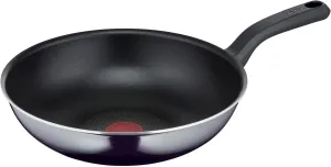 Tefal D52619 Resist Wok Pan | Safe Titanium Non-Stick Coating | Thermal Signal Temperature Indicator | Not Suitable for Induction Cookers | Easy Cleaning | Flame Protect Technology | Black | 28 cm /