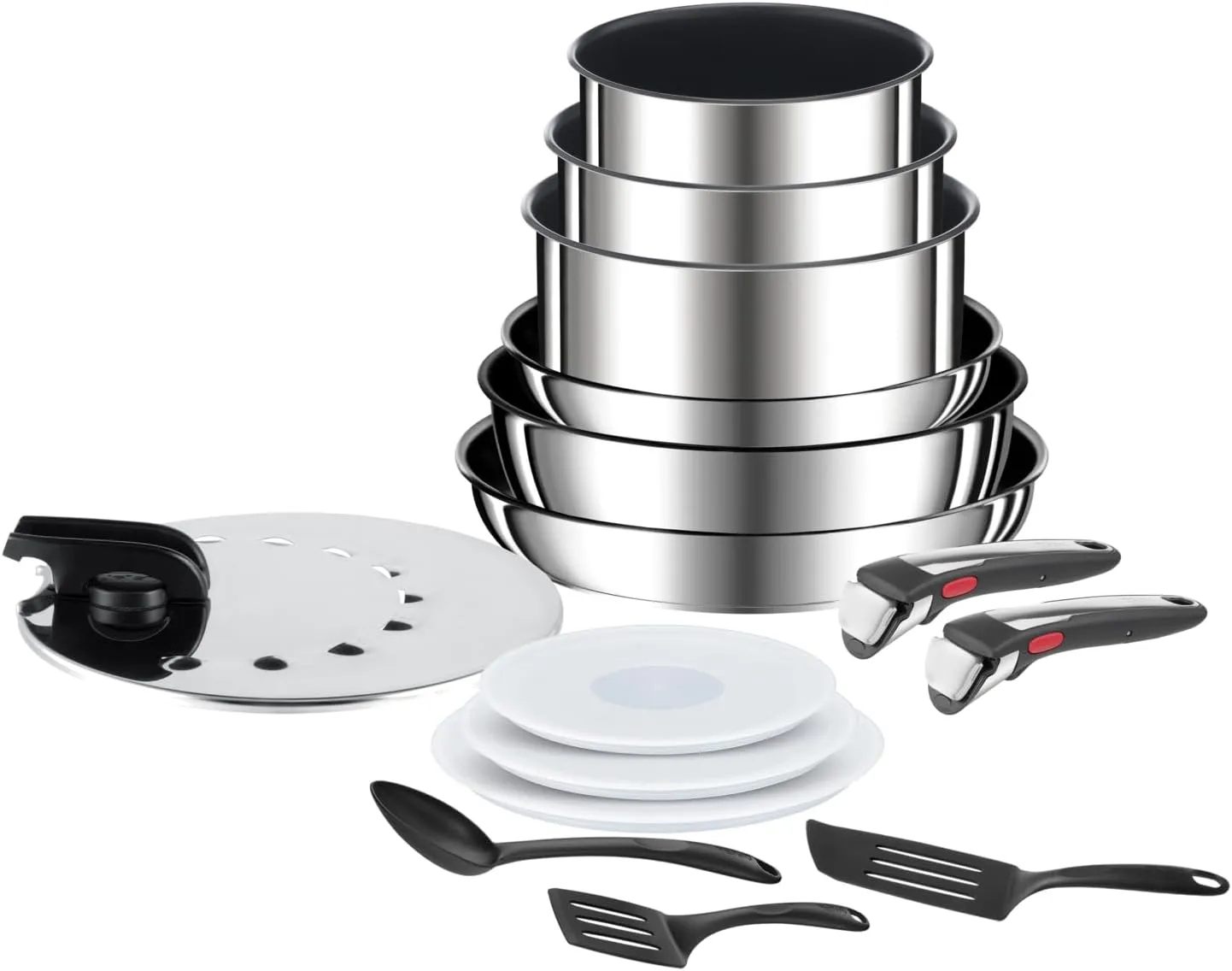 Tefal Ingenio 15-Piece Cookware Set, Induction, Stainless Steel, Non-Stick Coating, Temperature Indicator, Space Saving, Made in France, Preference On L9749802