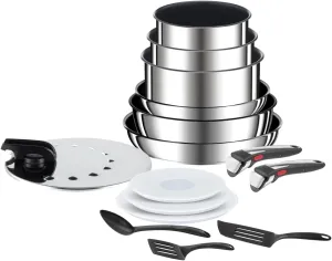 Tefal Ingenio 15-Piece Cookware Set, Induction, Stainless Steel, Non-Stick Coating, Temperature Indicator, Space Saving, Made in France, Preference On L9749802