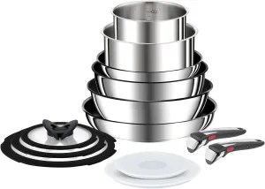 Tefal Ingenio Preference ON 13 Piece Non-Stick Induction Pan Set, 24&28cm Frying Pans, 16&20cm Saucepans, 26cm Wok, 24cm Sautepan, Glass & Hermetic Lids, 2 Handles