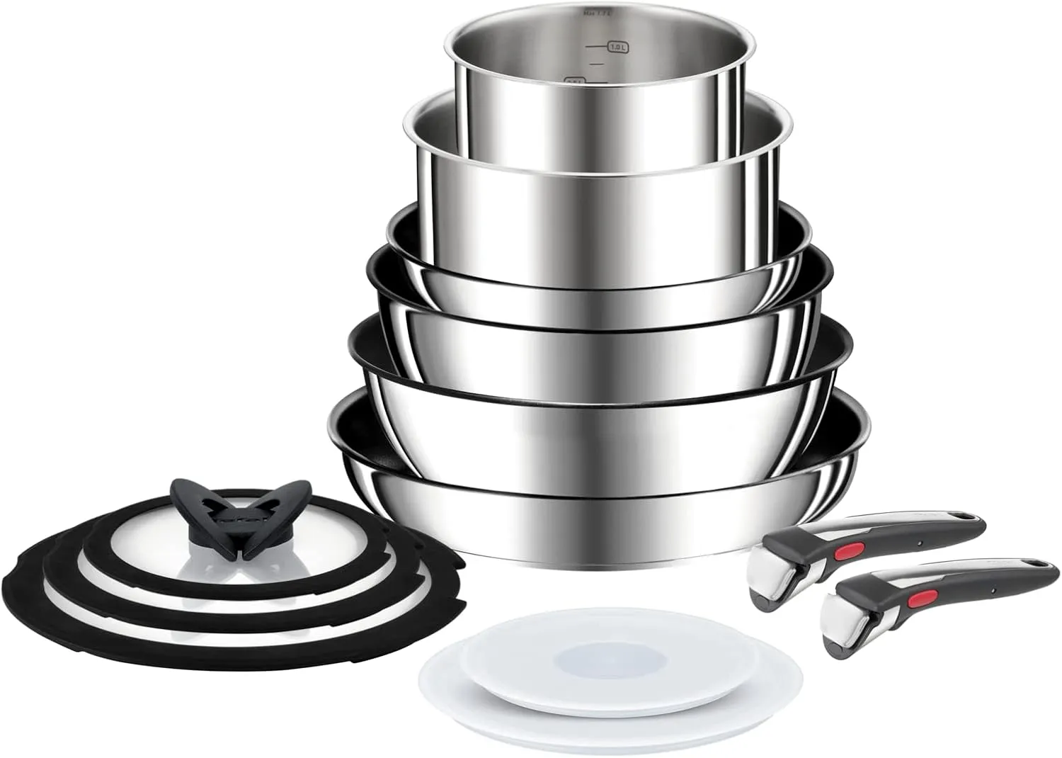 Tefal Ingenio Preference ON 13 Piece Non-Stick Induction Pan Set, 24&28cm Frying Pans, 16&20cm Saucepans, 26cm Wok, 24cm Sautepan, Glass & Hermetic Lids, 2 Handles