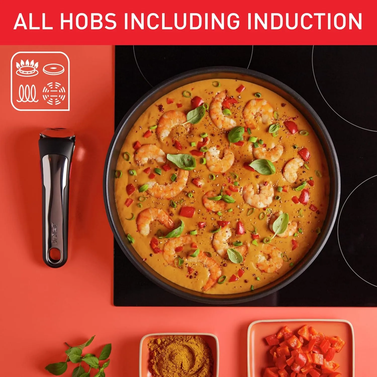Tefal Ingenio Preference ON 13 Piece Non-Stick Induction Pan Set, 24&28cm Frying Pans, 16&20cm Saucepans, 26cm Wok, 24cm Sautepan, Glass & Hermetic Lids, 2 Handles