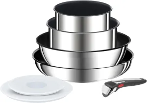 Tefal Ingenio Preference ON Saucepan Set, 7 Pieces, Stackable, Removable Handle, Space Saving, Non-Stick, Induction, Stainless Steel, L9749702