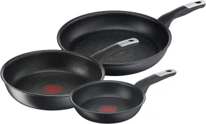Tefal Unlimited On G25591 Set of 3 Frying Pans 24/28 cm and 28 cm Wok Pot, Non-Scratch Coating and Heat Signal, All Hobs   Induction, Easy Clean, Black