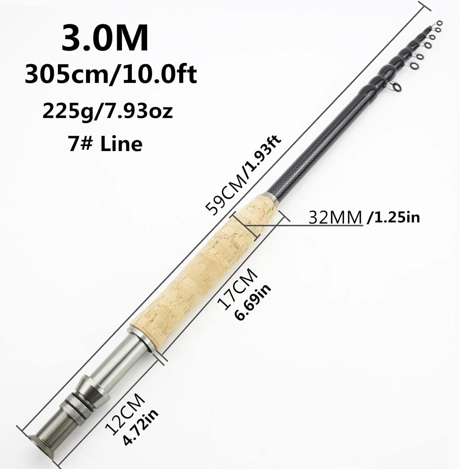 Telescopic Fly Fishing Rod, Portable Carbon Fiber Ultra-Light Fast Moving, Cork Handle, 2.1M-3.0M