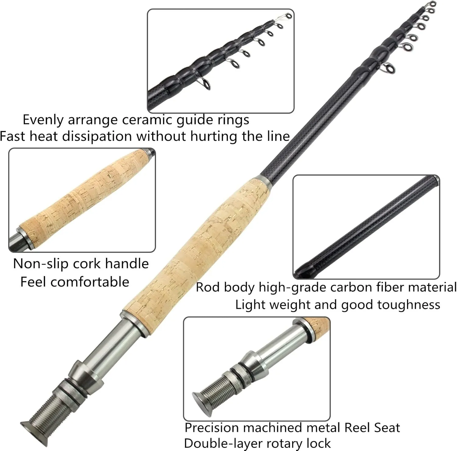 Telescopic Fly Fishing Rod, Portable Carbon Fiber Ultra-Light Fast Moving, Cork Handle, 2.1M-3.0M