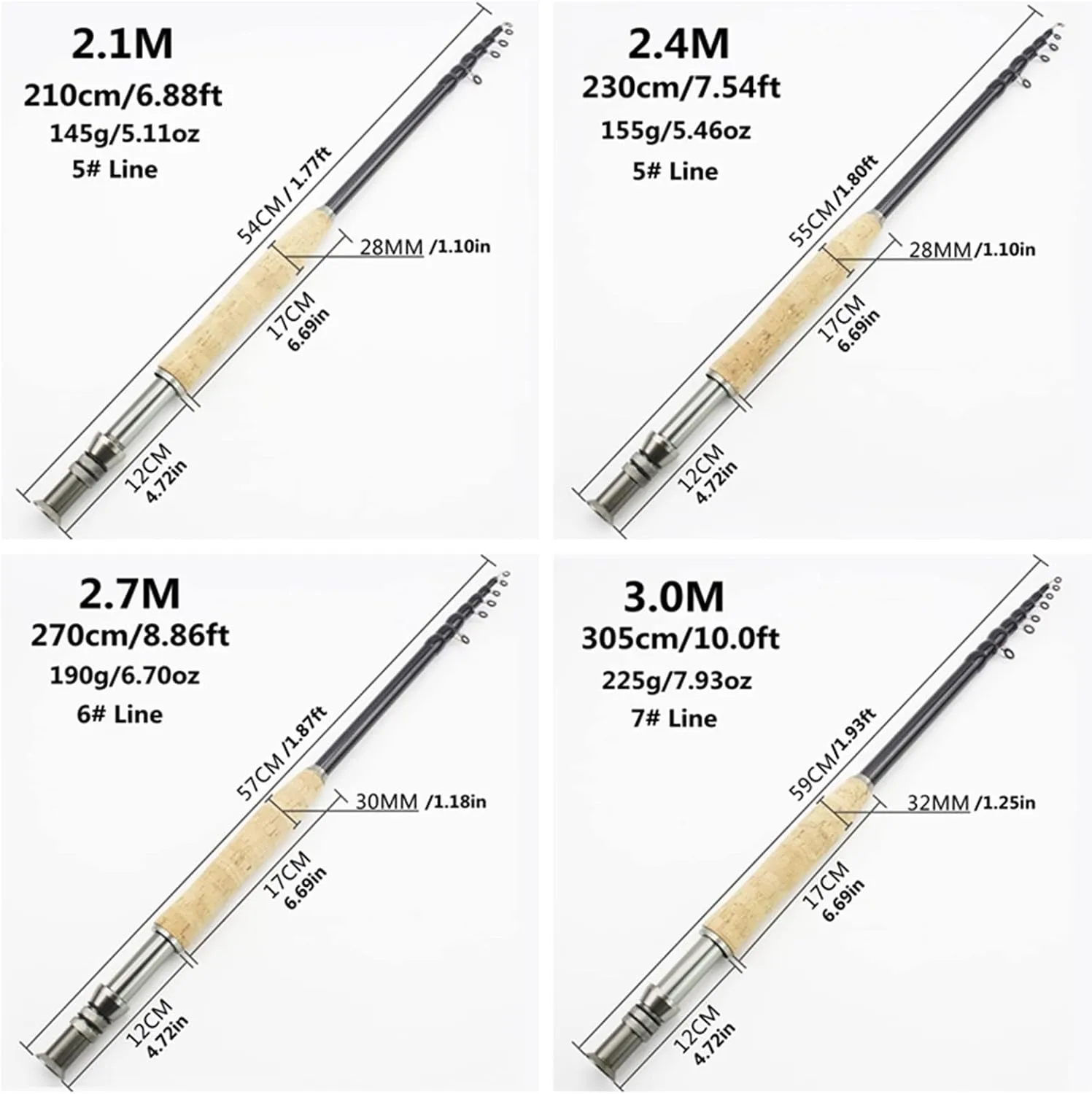 Telescopic Fly Fishing Rod, Portable Carbon Fiber Ultra-Light Fast Moving, Cork Handle, 2.1M-3.0M