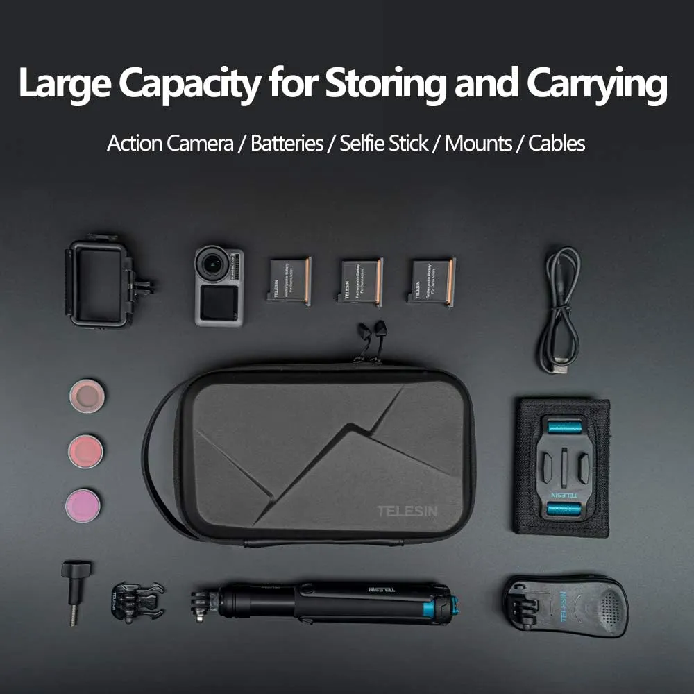 TELESIN Carry Case Carrying Travel Bag for GoPro Max Hero 13 12 11 10 9 8 7 6 5 Insta360 X3 X4 X5 Go3 Ace Pro DJI Action 3 4 Osmo Pocket 3 Accessories