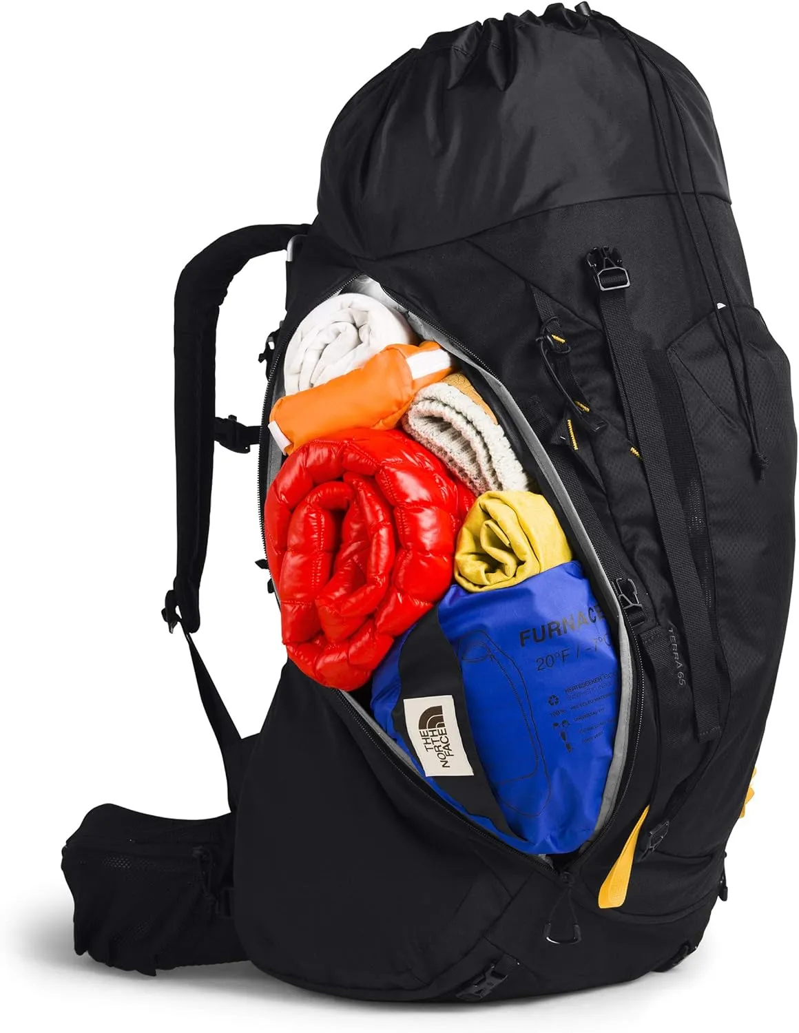 The North Face Terra Backpacking Backpack, TNF Black/TNF Black, L-1X 65 L