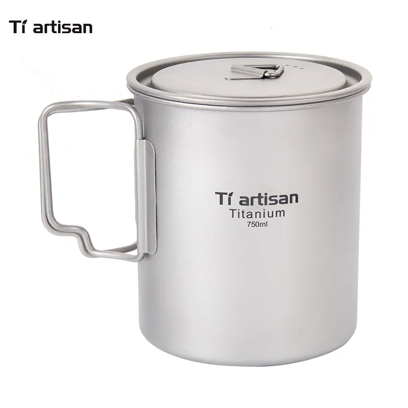 Tiartisan Outdoor Camping Pure Titanium Mugs Pot Folding Handle Portable Picnic Cookware 750ml Ta8315