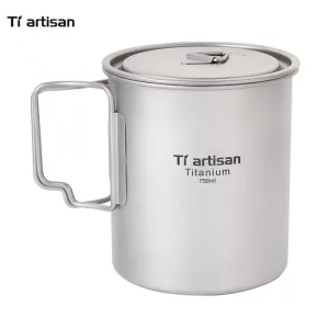 Tiartisan Outdoor Camping Pure Titanium Mugs Pot Folding Handle Portable Picnic Cookware 750ml Ta8315