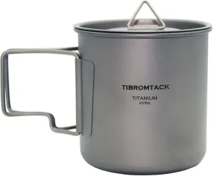 TIBROMTACK Camping Cup Titanium Mug 450ml/15.2fl oz Lightweight Outdoor Titanium Camping Cookware with Foldable Handle, Lid and Mesh Bag for Backpacking Hiking Travel