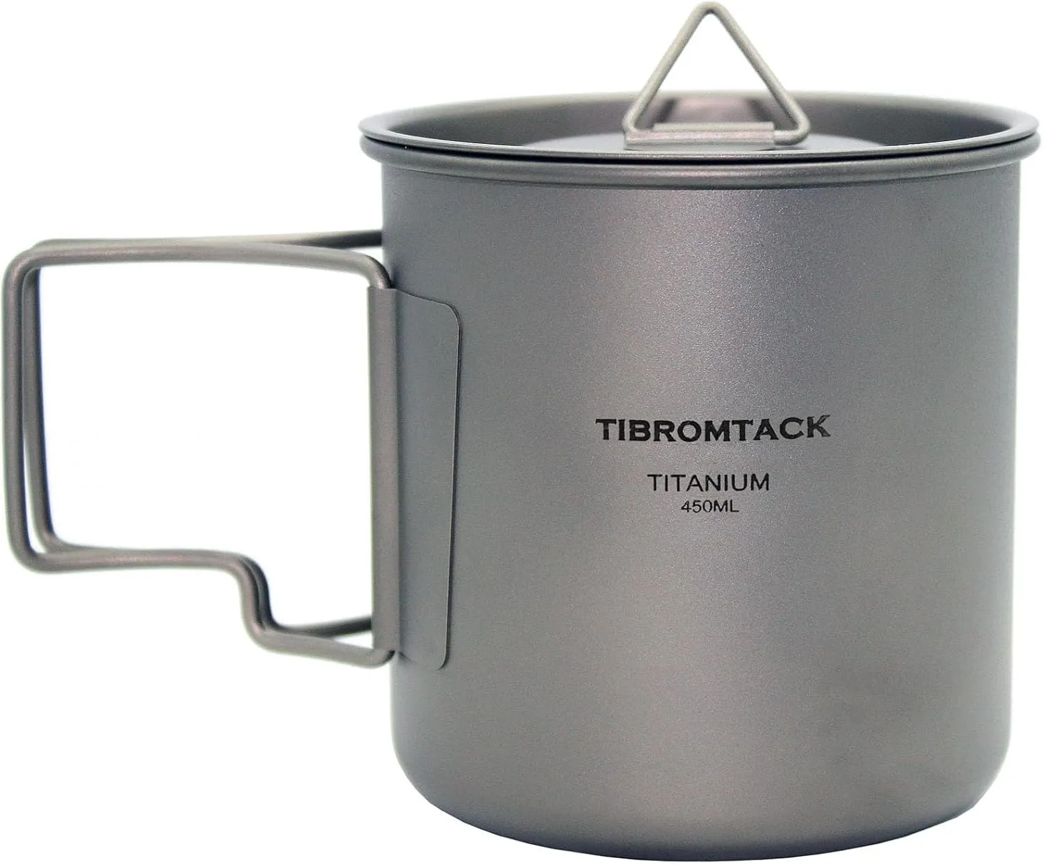 TIBROMTACK Camping Cup Titanium Mug 450ml/15.2fl oz Lightweight Outdoor Titanium Camping Cookware with Foldable Handle, Lid and Mesh Bag for Backpacking Hiking Travel