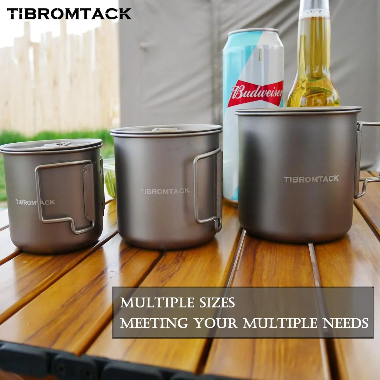 TIBROMTACK Titanium Camping Cup 3pcs Cooking Set 350ml 500ml 700ml Coffee Pot Camp Cookware with Foldable Handle for Backpacking Hiking Outdoor Survival with Mesh Bag and Lid…