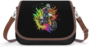 Tie Dye Motocross Rider Women's Shoulder Handbags Cute PU Leather Purse Crossbody Messenger Bags