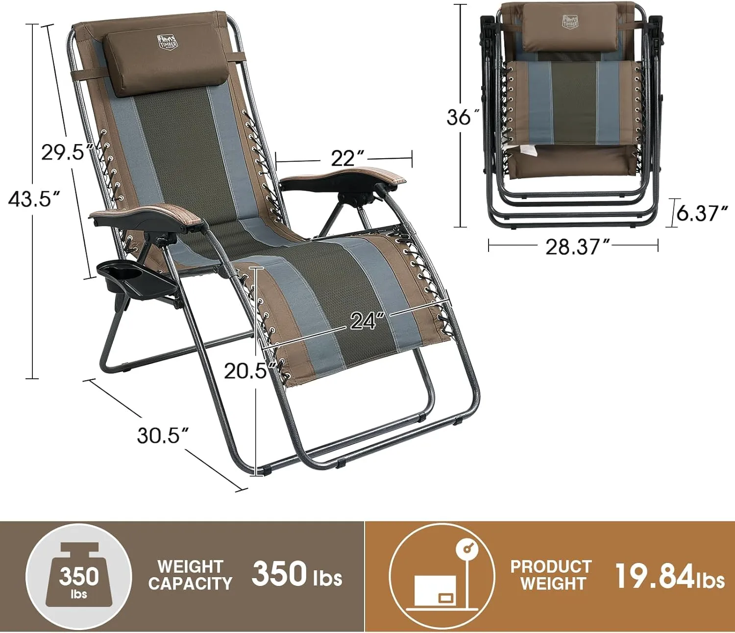 TIMBER 350 lbs RIDGE Zero Gravity Capacity Guaranteed protection Smart Chair, Foldable