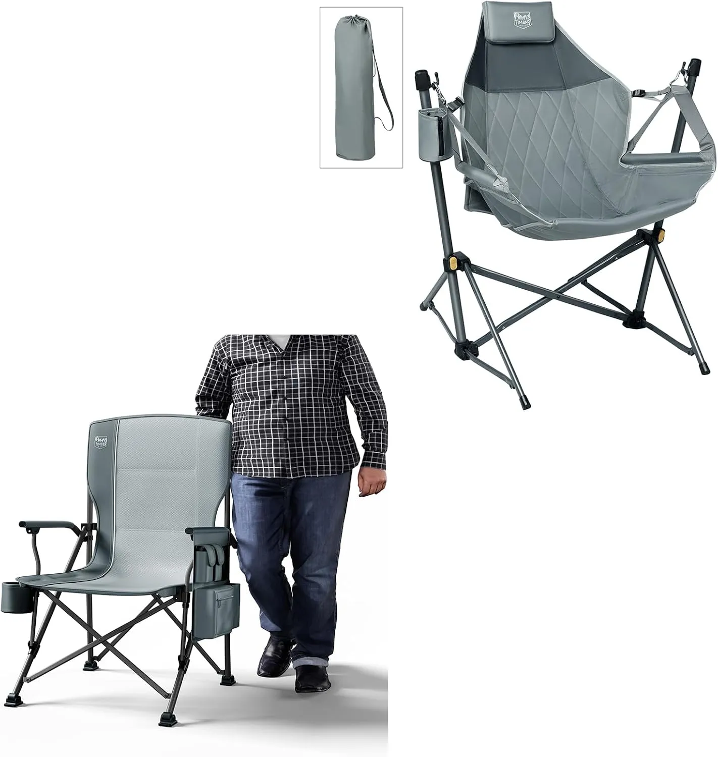 TIMBER RIDGE Hammock Camping Chair 300lbs & Oversized Folding Camping Chair High Back 500lbs