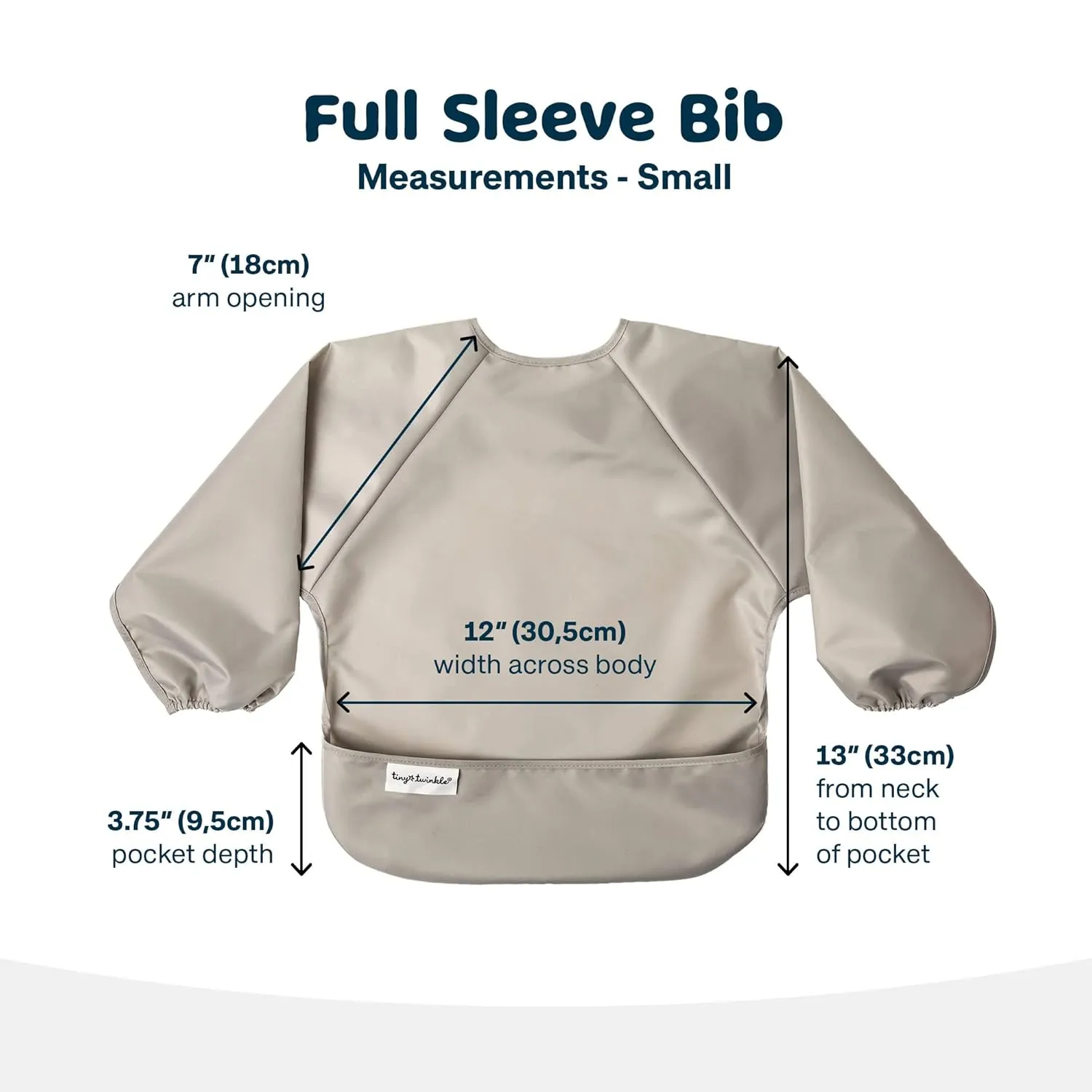 Tiny Twinkle Mess Proof Baby Bib |2 Pack Waterproof Smock Bib for Eating, Machine Washable Full Sleeve with Pocket (Grey Indigo, Large 2-4 Years)