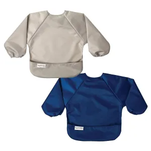 Tiny Twinkle Mess Proof Baby Bib |2 Pack Waterproof Smock Bib for Eating, Machine Washable Full Sleeve with Pocket (Grey Indigo, Large 2-4 Years)
