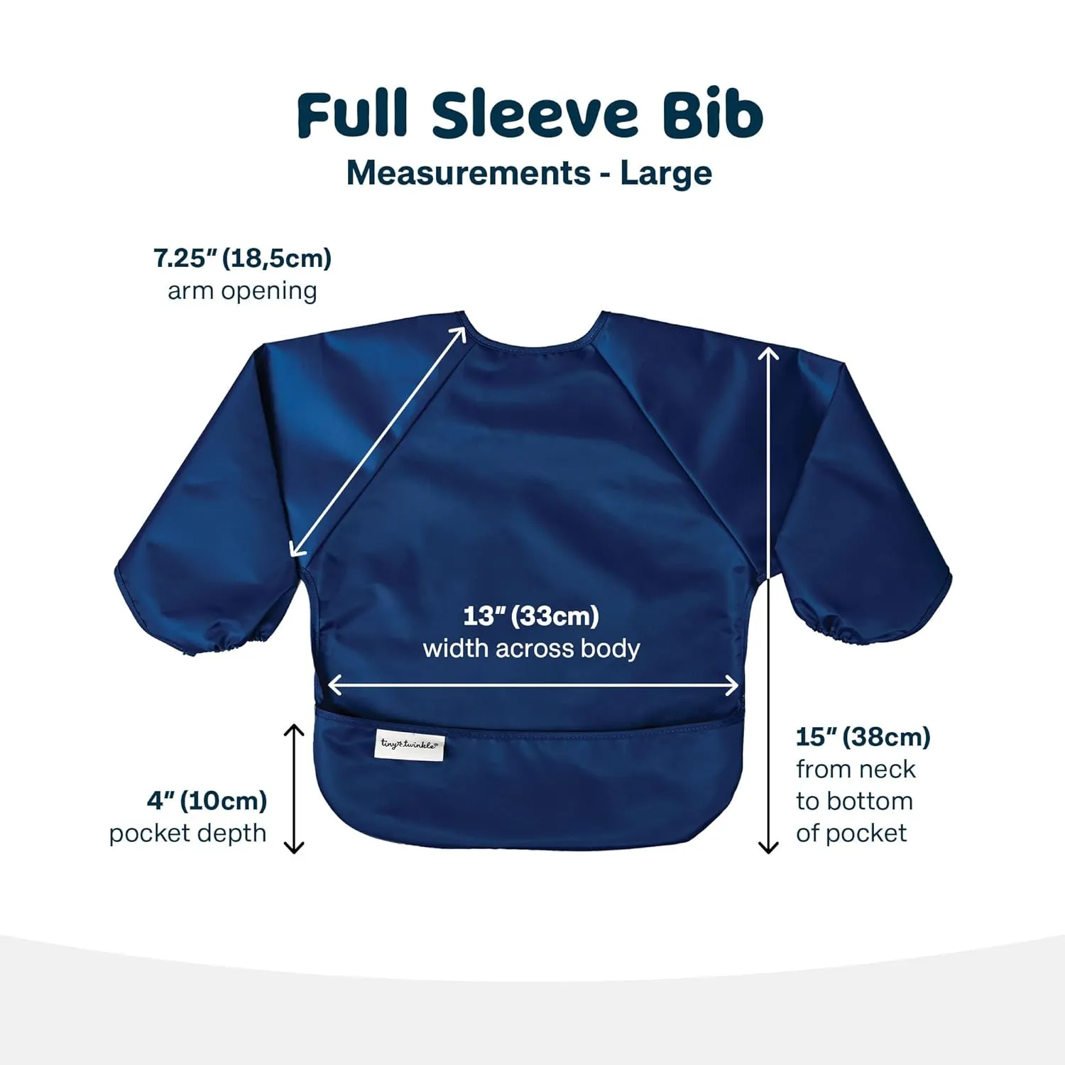 Tiny Twinkle Mess Proof Baby Bib |2 Pack Waterproof Smock Bib for Eating, Machine Washable Full Sleeve with Pocket (Grey Indigo, Large 2-4 Years)