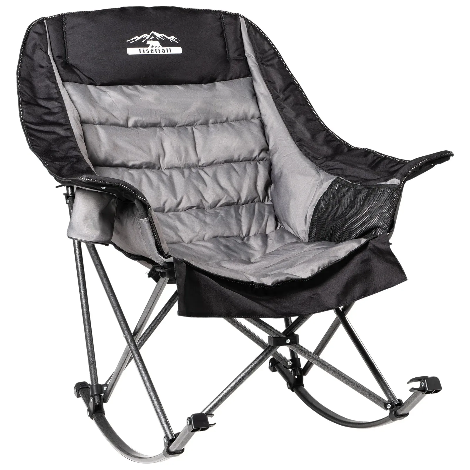 Tisetrail Oversized Padded Rocking Camping Chair with Side Pocket and Cup Holder, Heavy-Duty 400lbs