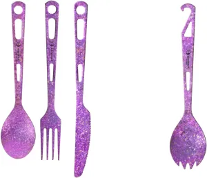 Titanium 3 Piece Cutlery Set & Titanium Bottleopener Spork- Purple Set