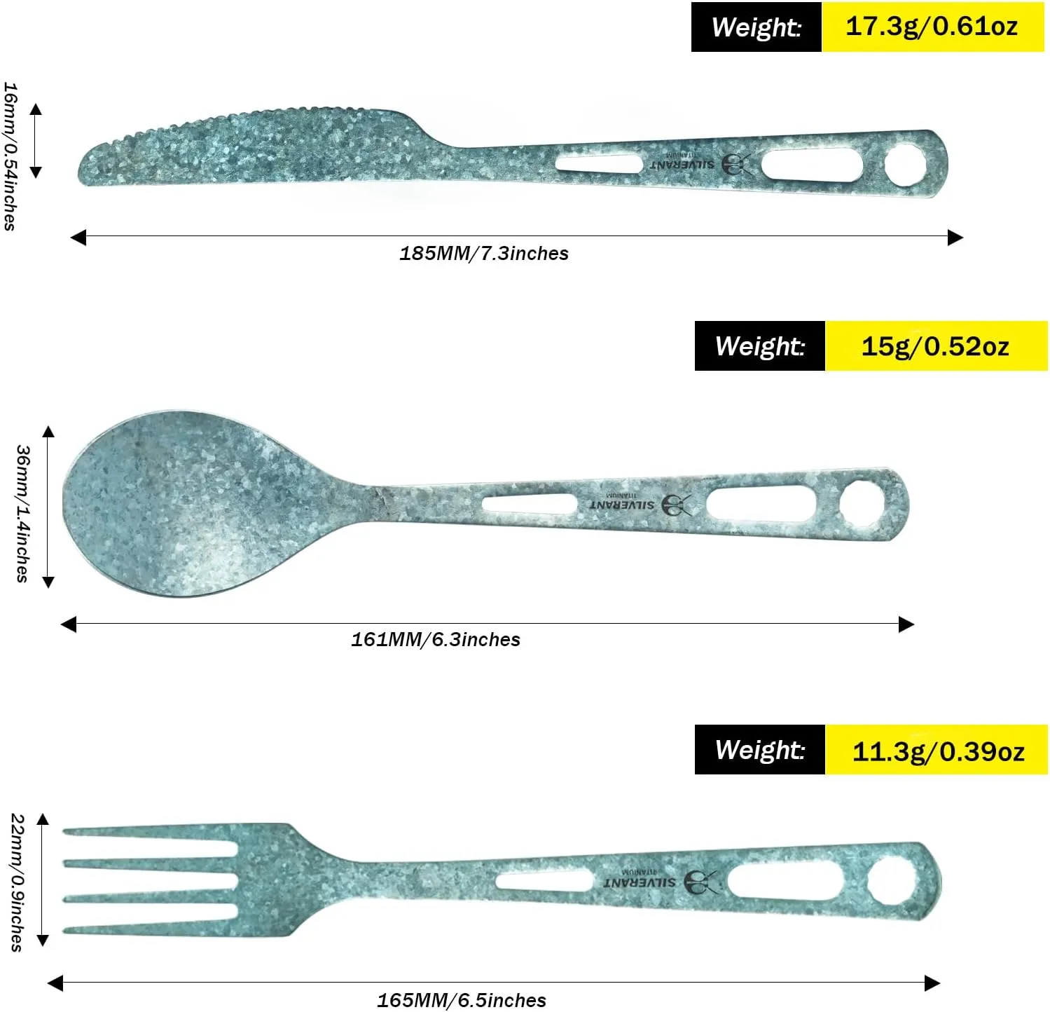 Titanium 3 Piece Cutlery Set, Extra Strong Ultra-Lightweight Durable Knife Fork & Spoon Tableware for Outdoor Camping & Hiking, Comes with Drawstring Bag & Titanium Carabiner-Blue