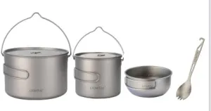 Titanium Camping Cookware Set 2800mL and 1100mL