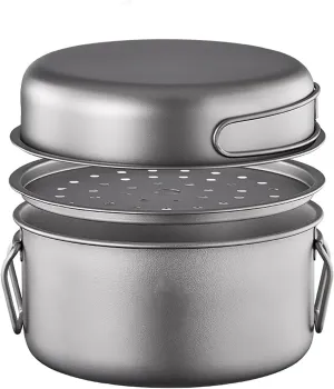 Titanium Camping Pots and Pans Set, Ultralight Outdoor Cooking Pot, Backpacking Cooking Set, Family Big Capacity Soup Pot