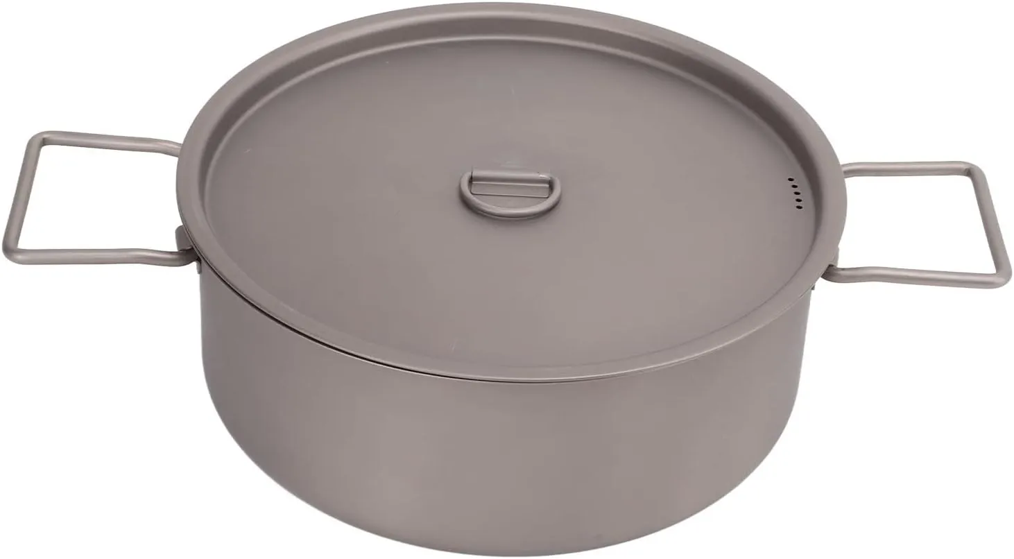 Titanium Camping Soup Pot Cookware, 3‑5 People Portable Cooking Pot with Lid and Foldable Handles, Fits for Hiking, Picnic, Outdoor, and Home Kitchen