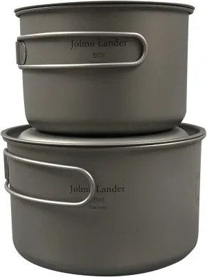Titanium Cookware Set,Titanium Pot 1300ml 800ml,Camping Cook Pot