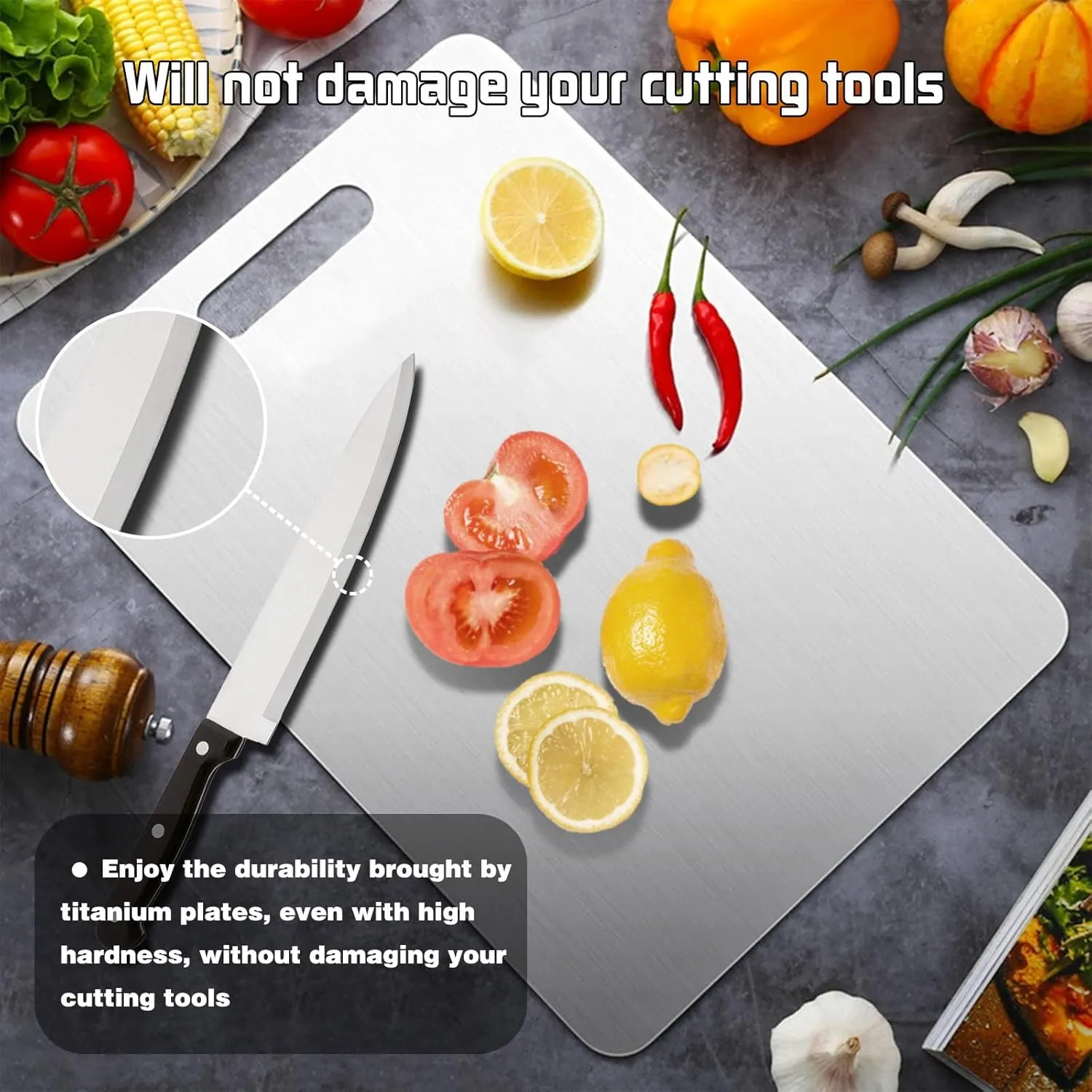 Titanium Cutting Boards For Kitchen, 100% Pure Cut Titanium Cutting Board, Food Grade Quality,Easy To Clean And Will Not Absorb Odors, Suitable For Kitchen Or Outdoor Camping(14L*10W)