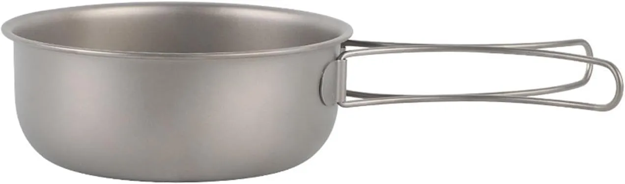 Titanium Frying Pan Cookware Portable Easy to Clean with Folding Handle Camping Pan for Outdoor Backpacking Hiking Equipment, 700ML