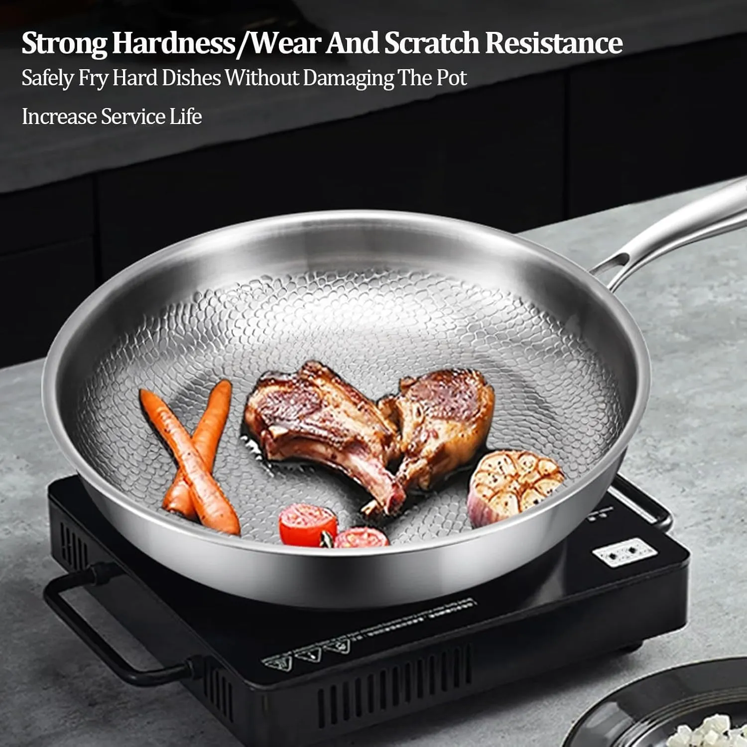 Titanium Hammered Pan Pro - Frying Pans with Lid - Nonstick Scratch-Resistant Titanium Nutri Pan Set, Ultra-DurableCookware for Induction Stove Includes Spatula (28cm/11.02inch)