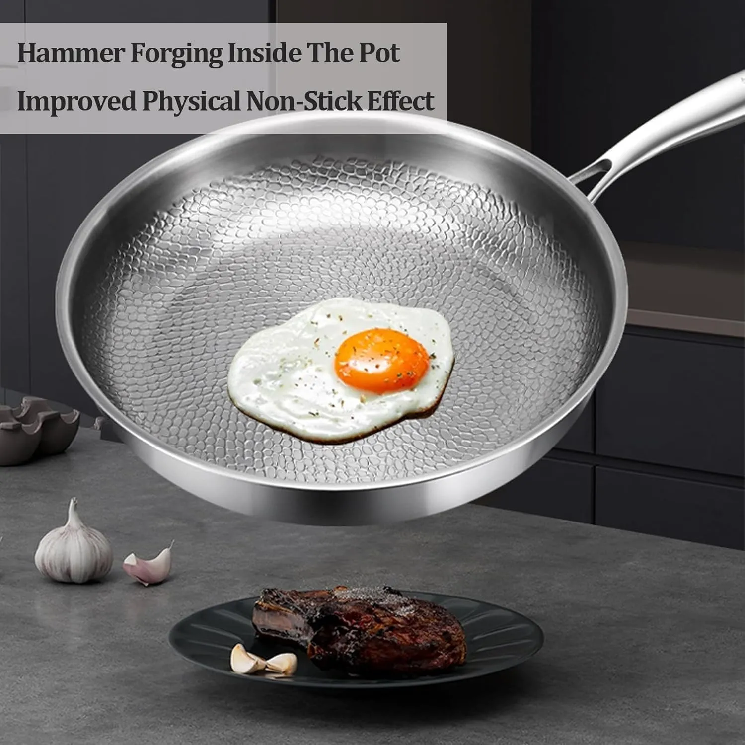 Titanium Hammered Pan Pro - Frying Pans with Lid - Nonstick Scratch-Resistant Titanium Nutri Pan Set, Ultra-DurableCookware for Induction Stove Includes Spatula (28cm/11.02inch)