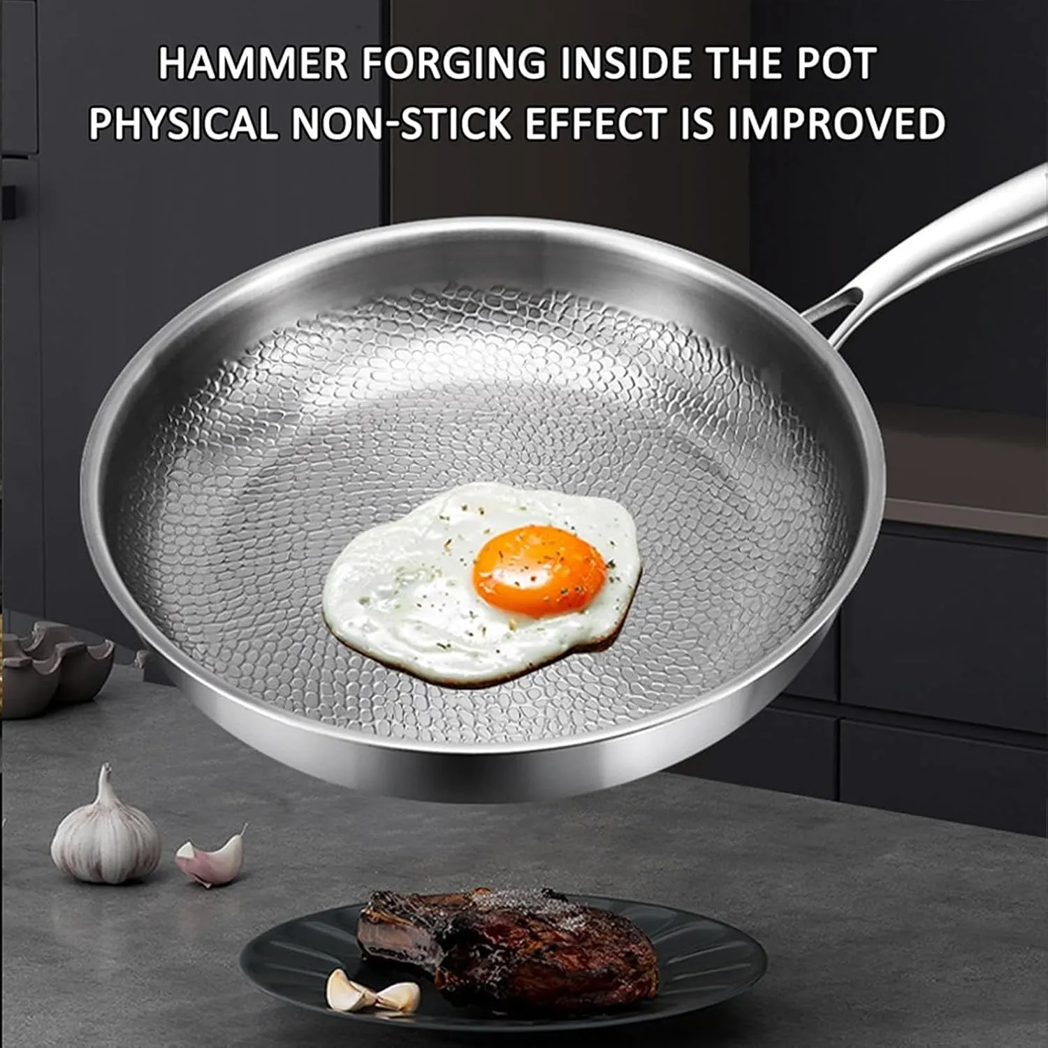 Titanium Hammered Pan Pro with Lid, 2025 New 100% Non Stick Titanium Nutri Pans, Multifunctional Pots and Pans Set, Scratch-Resistant, Resistant Non Stick, Even Heating, Heats Quickly, Cooks Evenly(12
