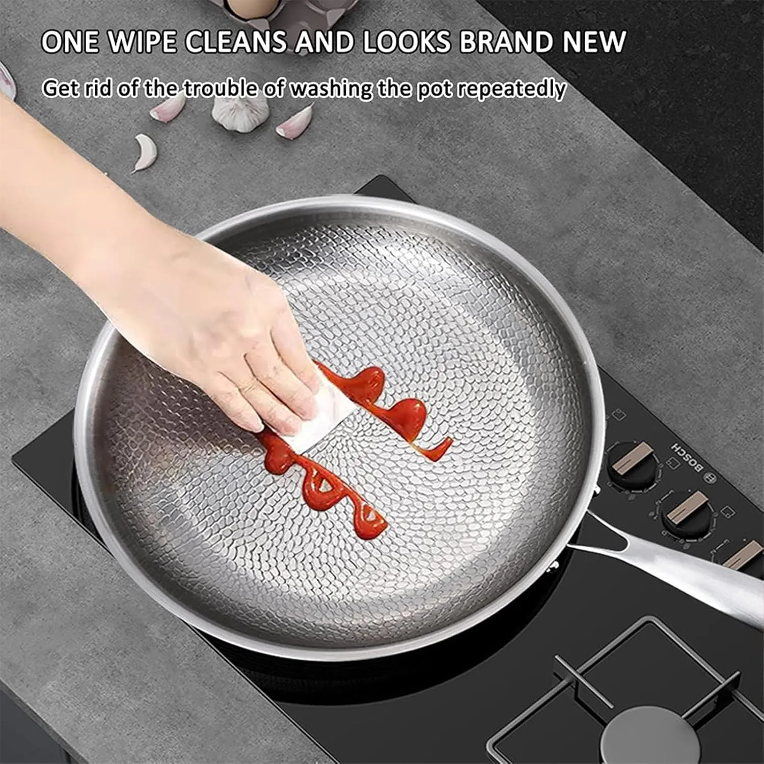 Titanium Hammered Pan Pro with Lid, 2025 New 100% Non Stick Titanium Nutri Pans, Multifunctional Pots and Pans Set, Scratch-Resistant, Resistant Non Stick, Even Heating, Heats Quickly, Cooks Evenly(12
