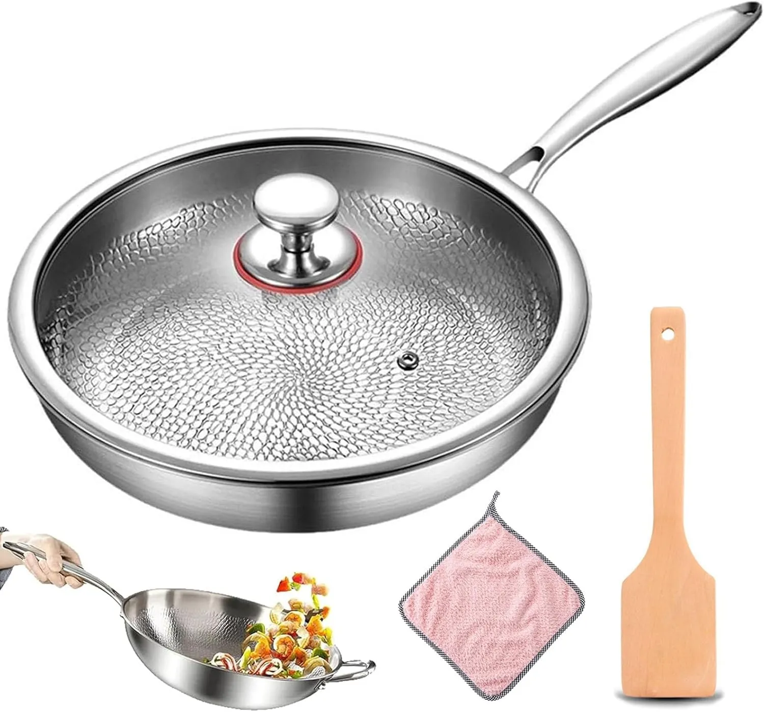 Titanium Hammered Pan Pro with Lid, 2025 New 100% Non Stick Titanium Nutri Pans, Multifunctional Pots and Pans Set, Scratch-Resistant, Resistant Non Stick, Even Heating, Heats Quickly, Cooks Evenly(12
