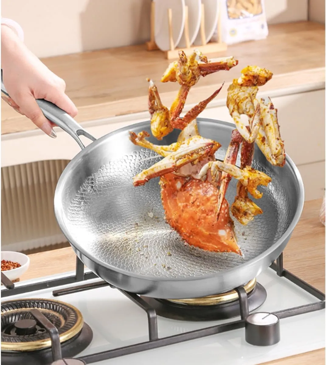 Titanium Hammered Pan Pro with Lid – 2025 Ultra-Durable Pure,Siraat Pure Titanium Pan Hammered Pattern,New Upgraded Pot for Cooking (Silver,L)