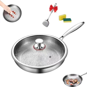 Titanium Hammered Pan Pro with Lid – 2025 Ultra-Durable Pure,Siraat Pure Titanium Pan Hammered Pattern,New Upgraded Pot for Cooking (Silver,L)