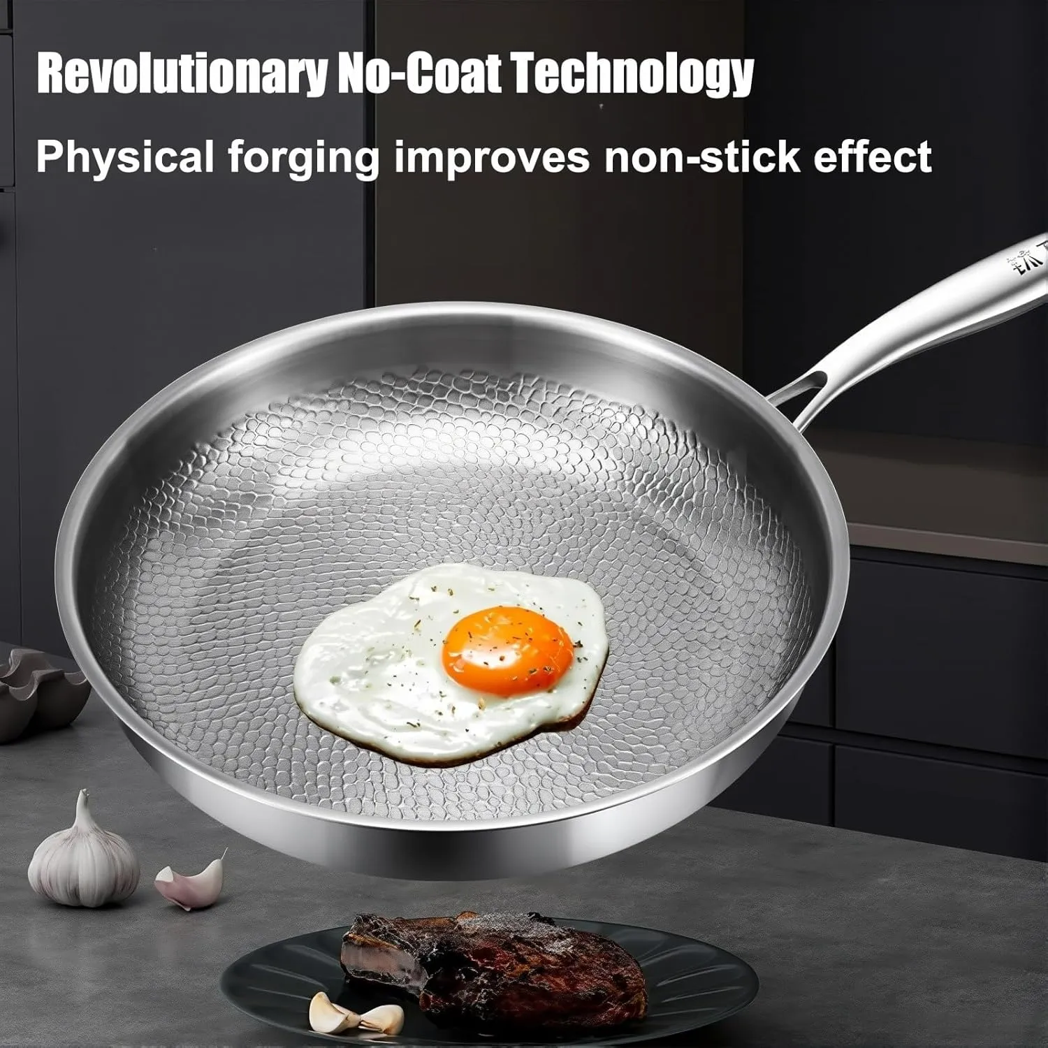 Titanium Hammered Pan Pro with Lid, 2025 Ultra-Durable Scratch-Resistant Non Stick Titanium Nutri Pan for Cooking (M: 10.23in)
