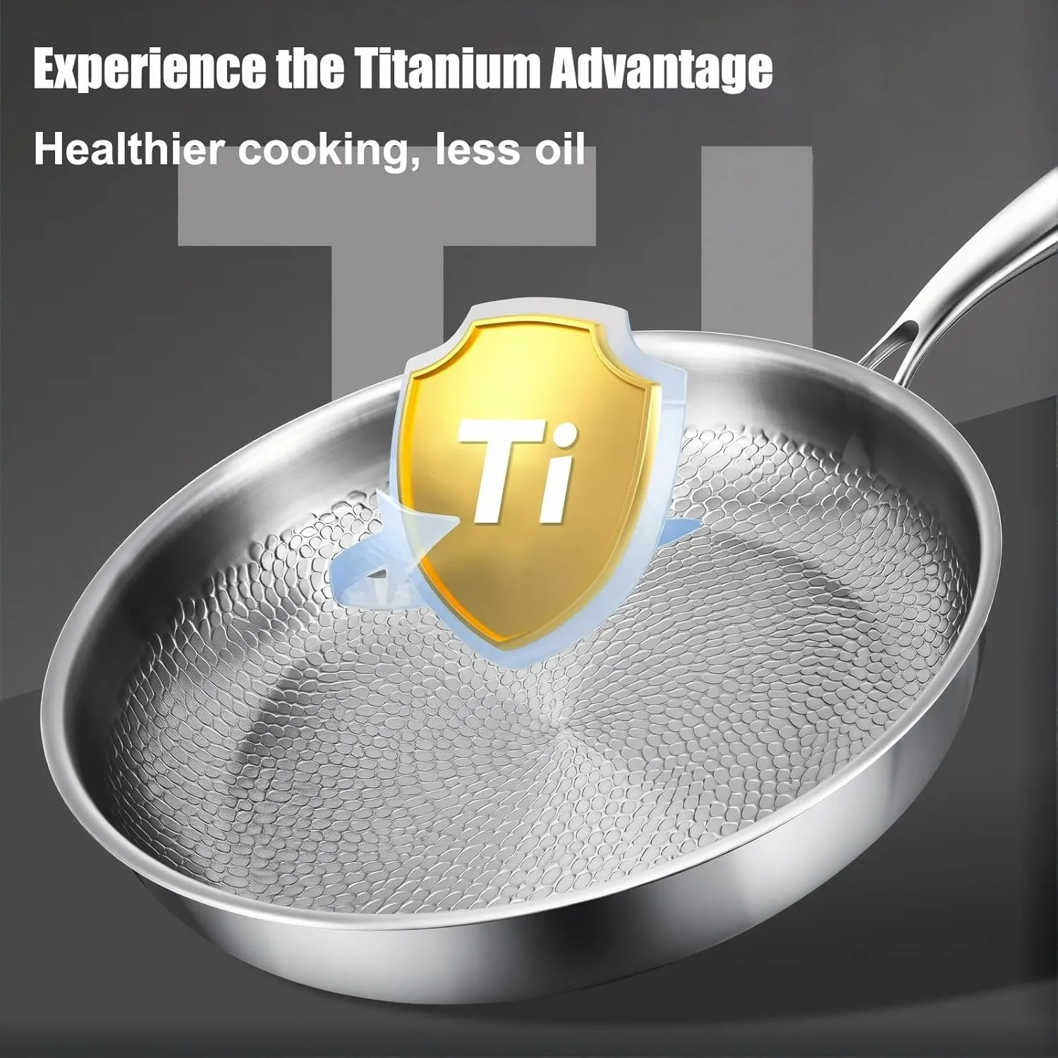 Titanium Hammered Pan Pro with Lid, 2025 Ultra-Durable Scratch-Resistant Non Stick Titanium Nutri Pan for Cooking (M: 10.23in)