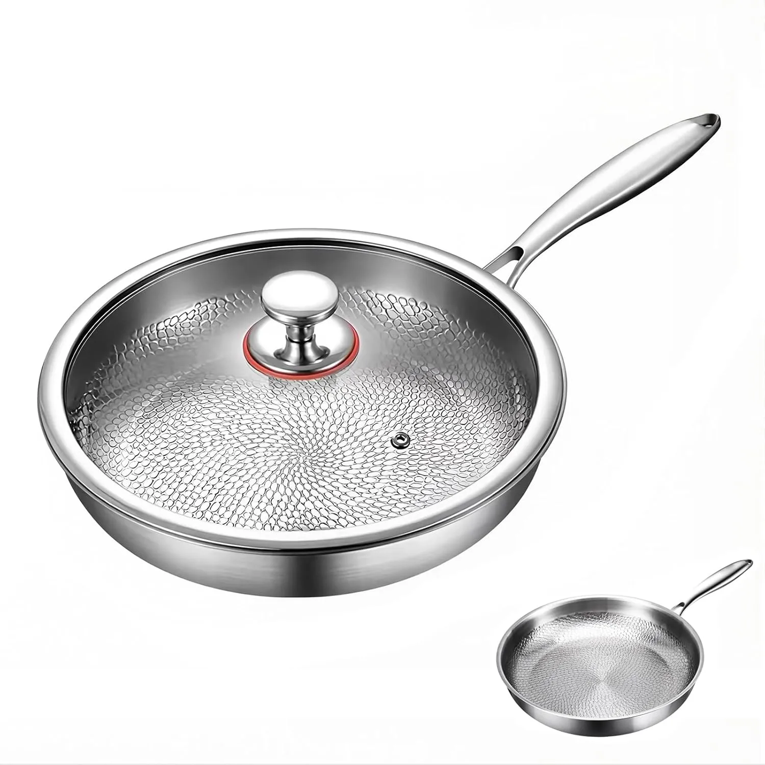 Titanium Hammered Pan Pro with Lid, 2025 Ultra-Durable Scratch-Resistant Non Stick Titanium Nutri Pan for Cooking (M: 10.23in)