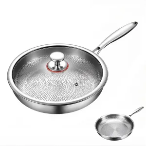Titanium Hammered Pan Pro with Lid, 2025 Ultra-Durable Scratch-Resistant Non Stick Titanium Nutri Pan for Cooking (M: 10.23in)
