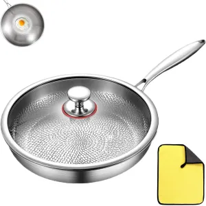 Titanium Hammered Pan Pro with Lid, Multifunctional Ultra-Durable Scratch-Resistant Non Stick Pans, Suitable for Kitchen, Cooking,Silver,10.23in
